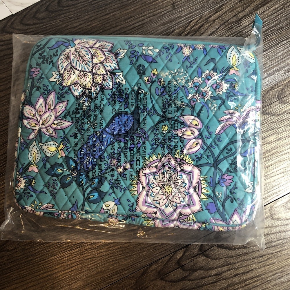 Vera Bradley Laptop Tablet Sleeve Protector Cover Case Peacock Garden Teal Blue - Picture 4 of 4